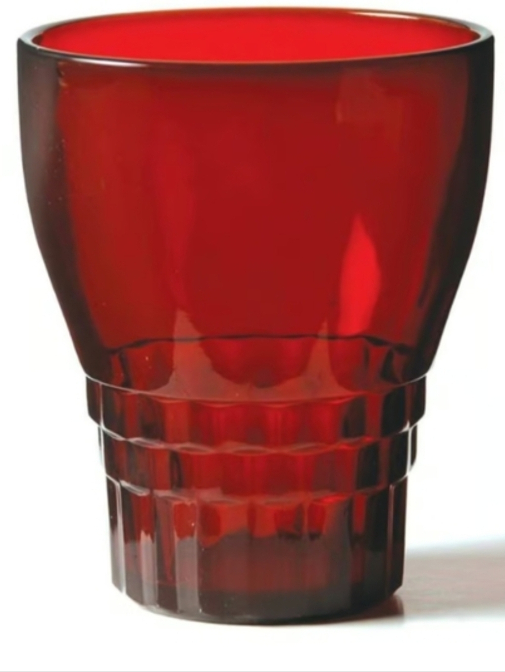 Vintage MCM Bar Glasses Ruby Red Glass Windsor Faceted Anchor Hocking Gothic 60s